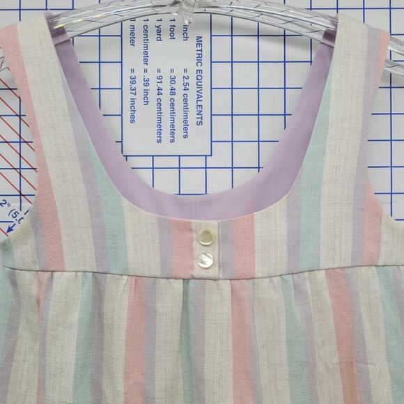 Vintage 70s Striped Homespun Tank Dress Retro Summer Minimalist Boho Vibes - Picture 5 of 7